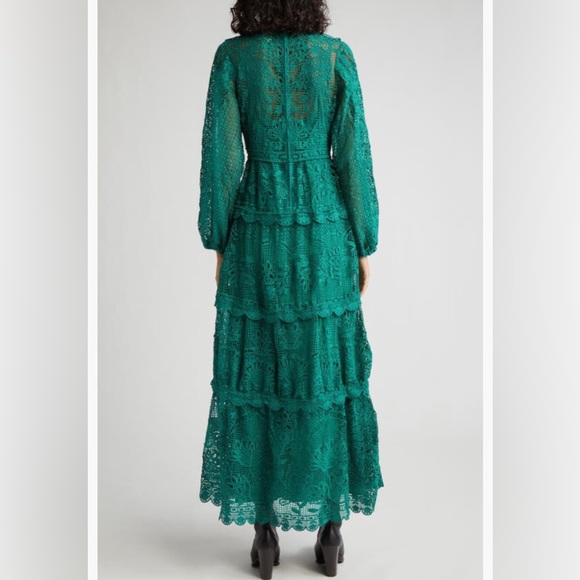NWT $360 FARM Rio Long Sleeve Guipure Lace Maxi Dress in GREEN - size S and L! - Picture 2 of 7
